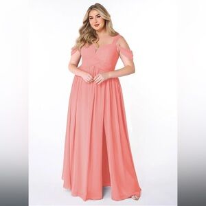AZAZIE LIANNE Coral A-Line Off the Shoulder Chiffon Dress size A20 Plus